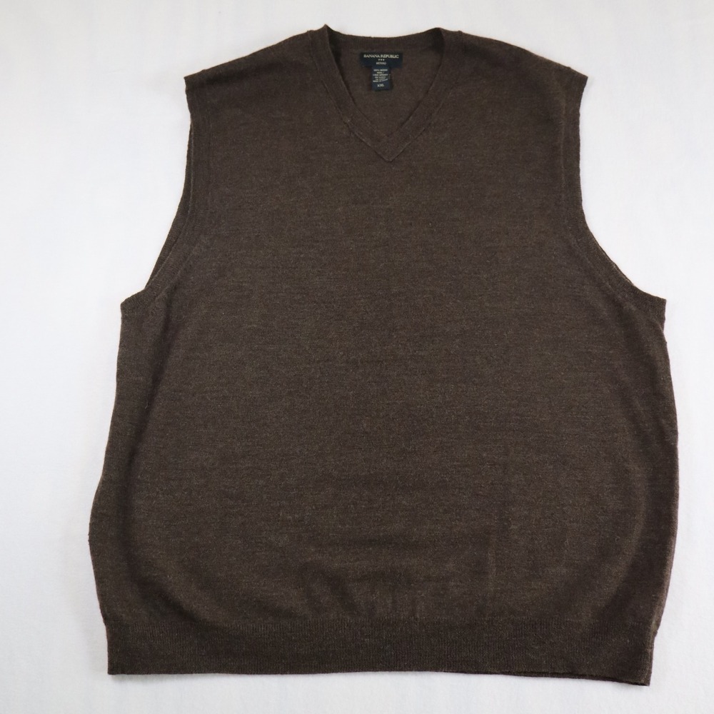 Banana Republic Sweater Vest Men's XXL Merino Wool Brown Preppy Quiet Luxury